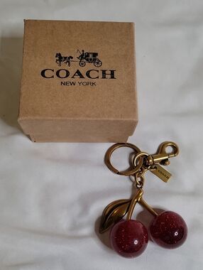 Coach Bronze Cherry Keychain with Glitter Red Drops
